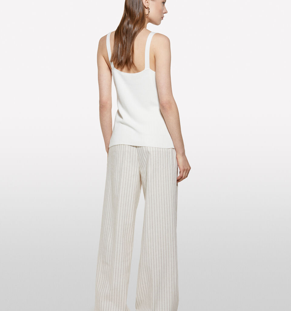 Beige striped trousers - women's palazzo trousers - Creamy White | Sisley image number 3